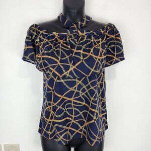 MICHAEL Michael Kors NWT Flounce Halter Neck Blouse XS Blue Equestrian Chain